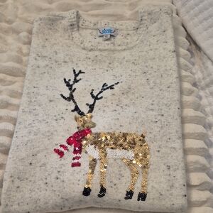 Festive Reindeer Sequin Sweater in Cream